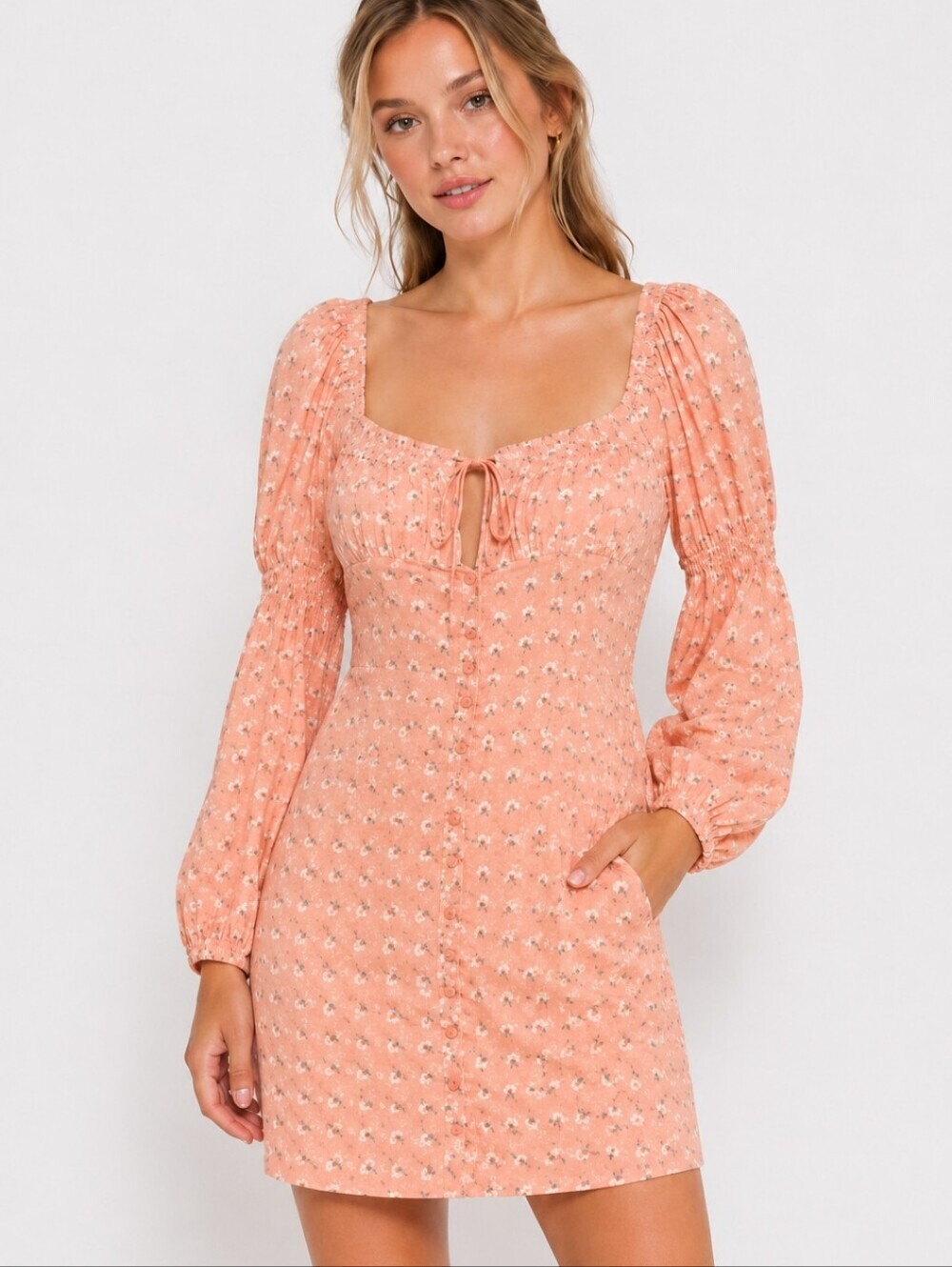Urban Outfitters Eggie Peach Polka Dot Puffy Sleeve Mini Dress NEW WITH TAGS